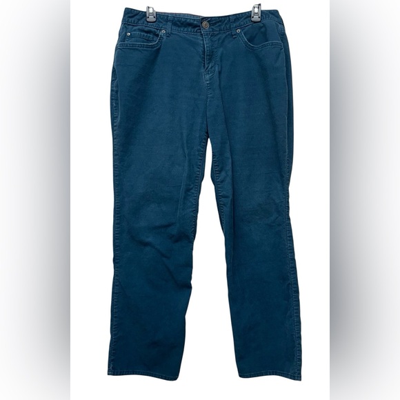 Eddie Bauer Blue Green Curvy Boot Cut Jeans Corduroy Pants 12 Petite - Picture 1 of 7